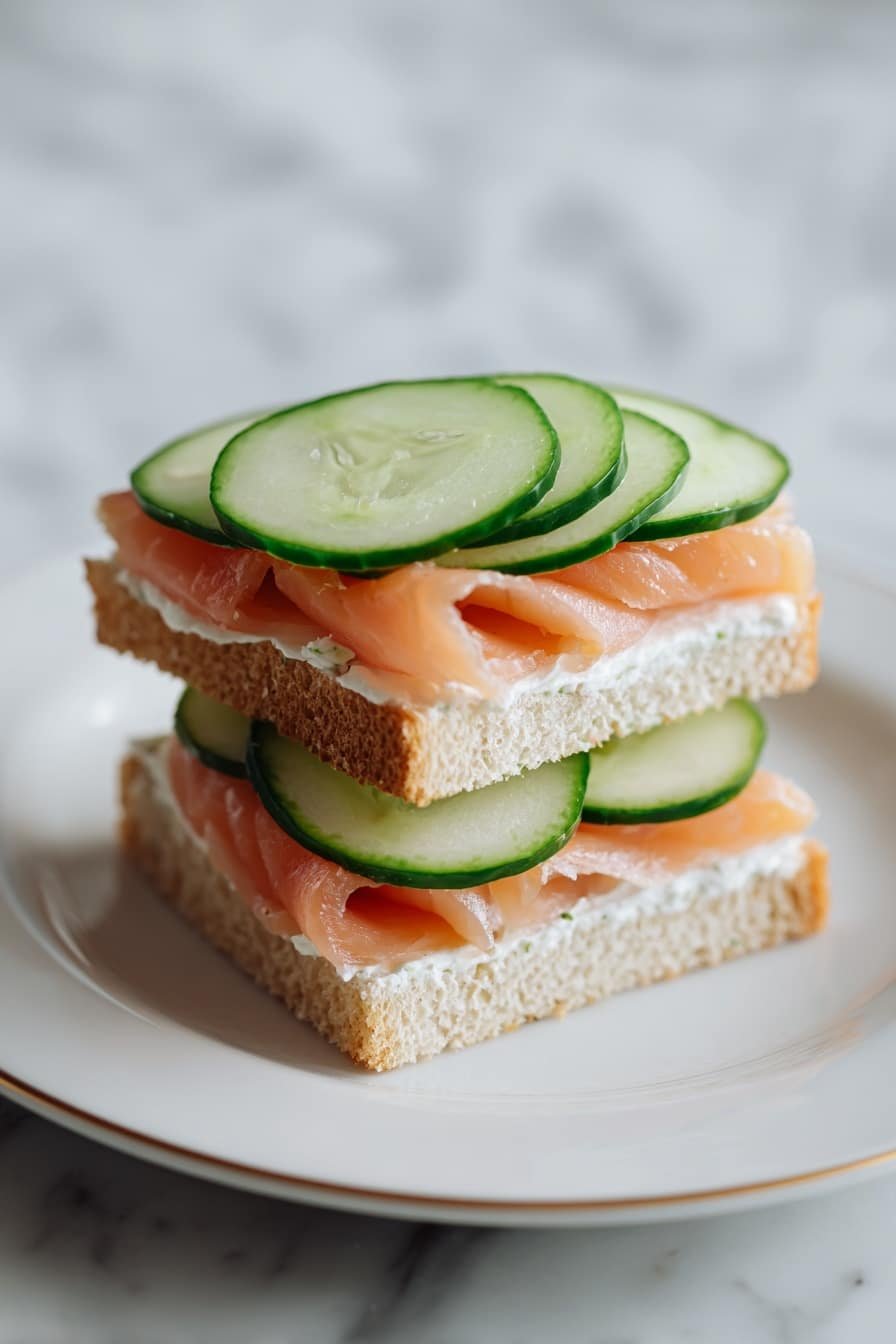 Smoked Salmon & Cucumber Sandwiches Recipe - Article Image 1 — Smoked Salmon & Cucumber Sandwiches, smoked salmon sandwich ideas, elegant finger foods, quick lunch recipes, vegetarian sandwich options
