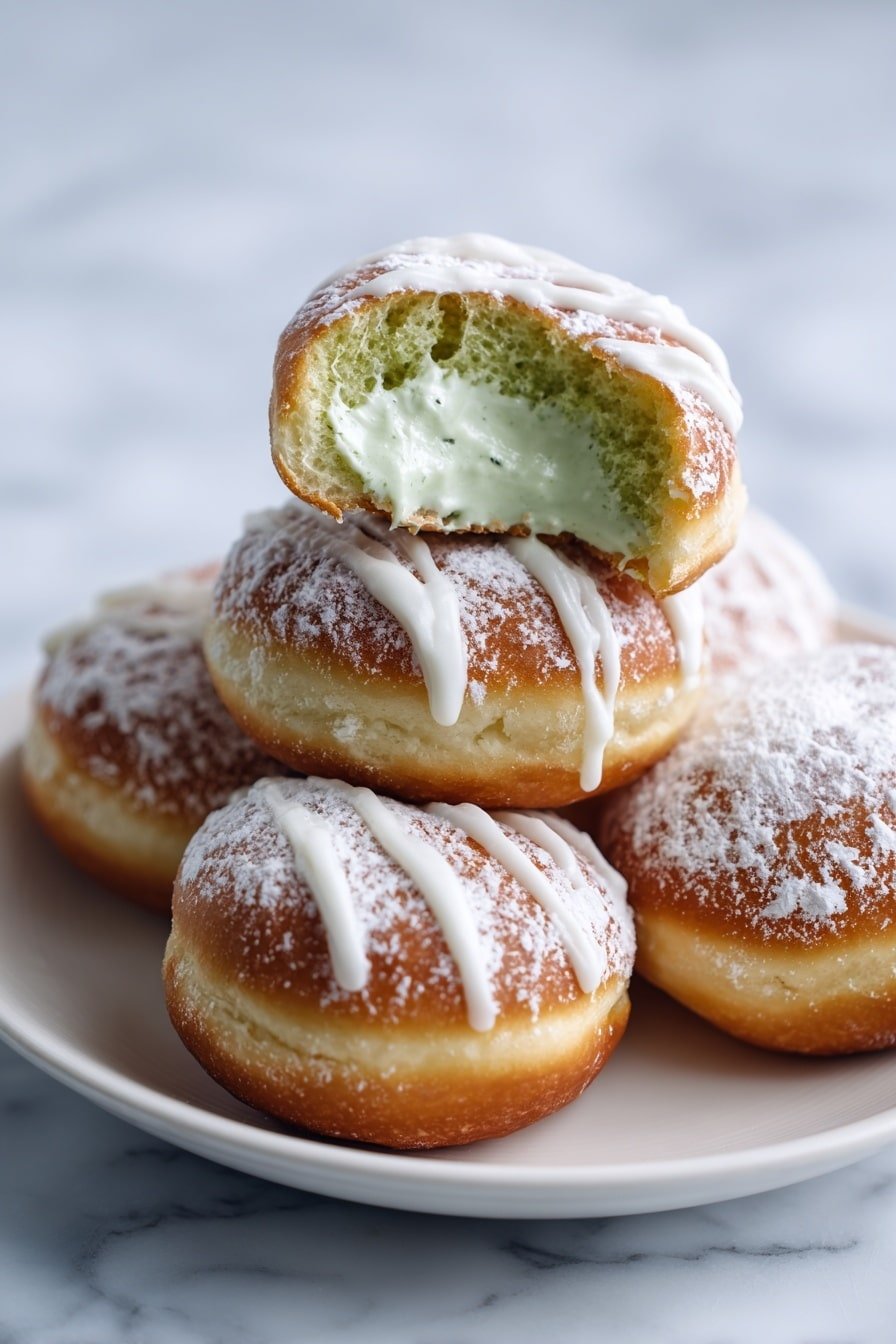 Pistachio Doughnuts with Creamy Filling Recipe - Article Image 1 — Pistachio Doughnuts with Creamy Filling, homemade pistachio doughnuts, easy doughnut recipes, filled doughnuts with pistachio, soft and fluffy doughnuts with filling