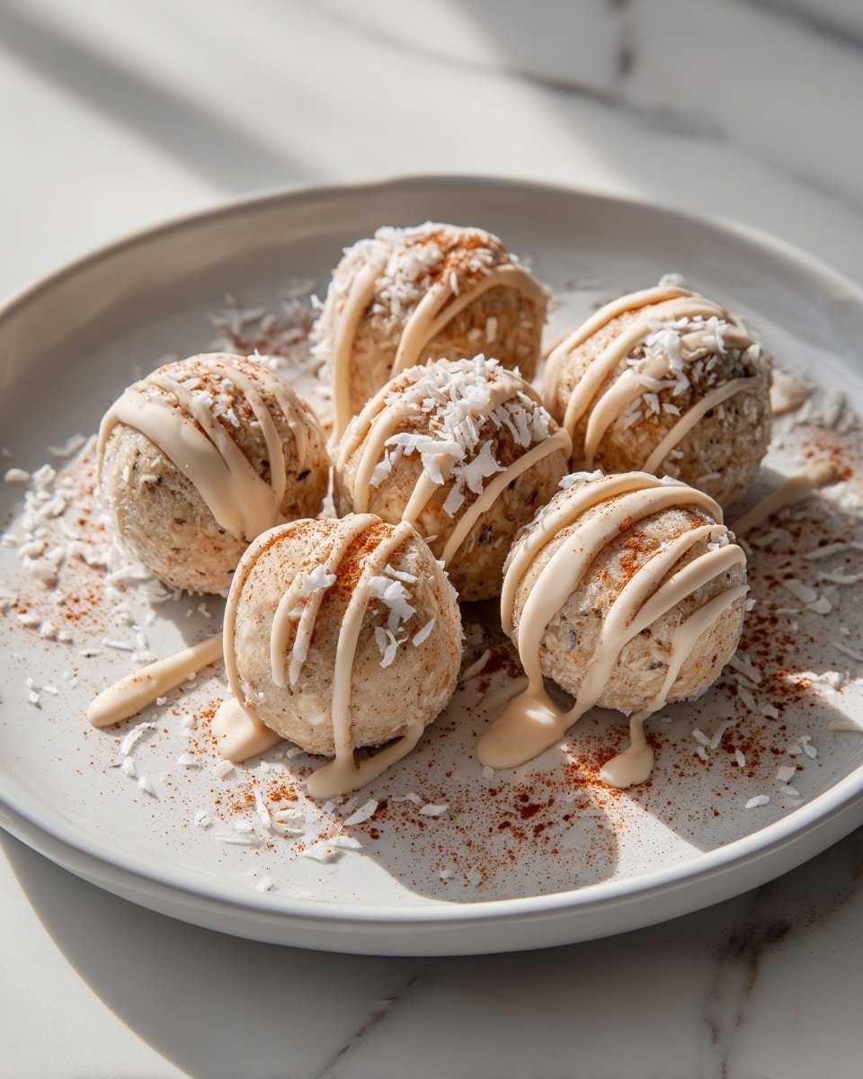 Chai-Spiced Coconut Macaroon Balls Recipe - Recipe Image — Chai-Spiced Coconut Macaroon Balls, chai spice cookies, coconut dessert bites, cozy holiday treats, easy no-bake coconut snacks