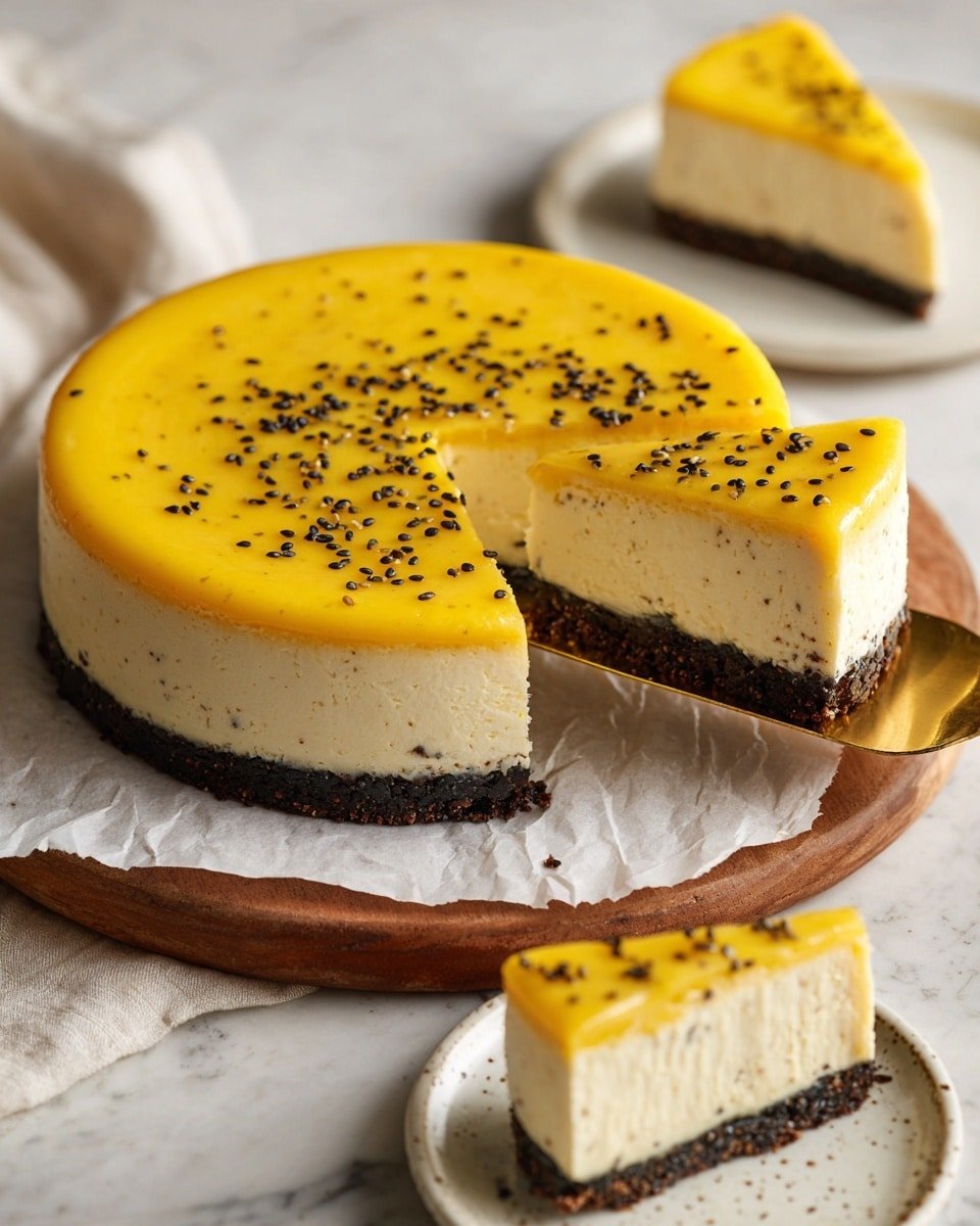 Passionfruit Cheesecake Recipe - Recipe Image — Passionfruit Cheesecake, tropical cheesecake recipe, easy passionfruit dessert, no-bake passionfruit cheesecake, vegetarian cheesecake recipes