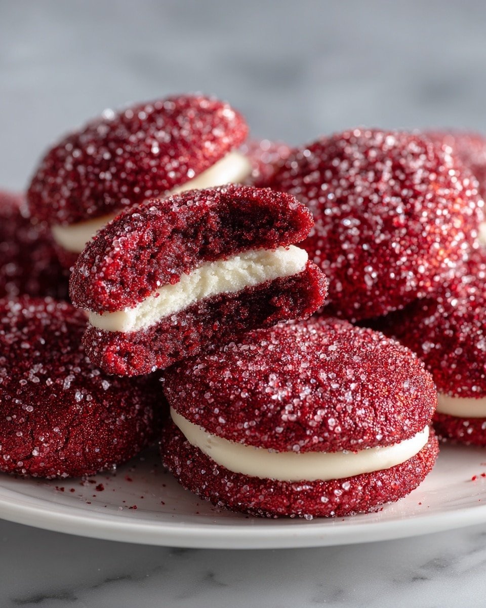 Red Velvet Thumbprint Cookies with Cream Cheese Filling Recipe - Recipe Image — Red Velvet Thumbprint Cookies with Cream Cheese Filling, red velvet cookie recipes, thumbprint cookies, cream cheese filled cookies, holiday cookies