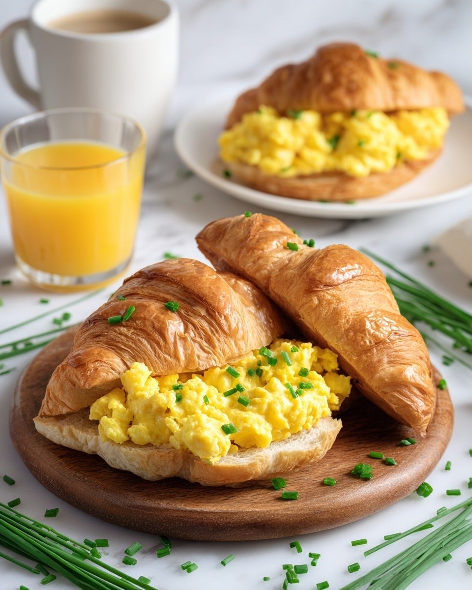 Cheesy Scrambled Egg Croissants Recipe - Recipe Image — Cheesy Scrambled Egg Croissants, flaky breakfast croissants with eggs and cheese, easy breakfast ideas with croissants, quick cheesy egg breakfast, savory croissant breakfast sandwiches