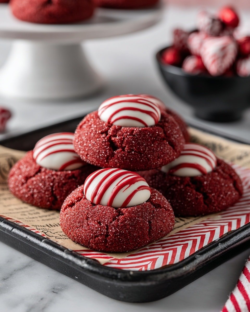 Red Velvet Blossoms Recipe - Recipe Image — Red Velvet Blossoms, Red Velvet Cookies, Cream Cheese Cookies, Holiday Cookie Recipes, Festive Dessert Ideas