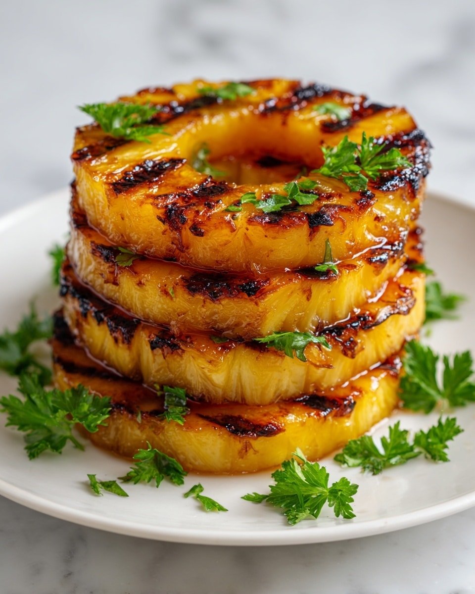 Grilled Pineapple with Cinnamon and Rum Recipe - Recipe Image — Grilled Pineapple with Cinnamon and Rum, grilled pineapple dessert, summer fruit recipes, caramelized pineapple, fruity grilled dessert