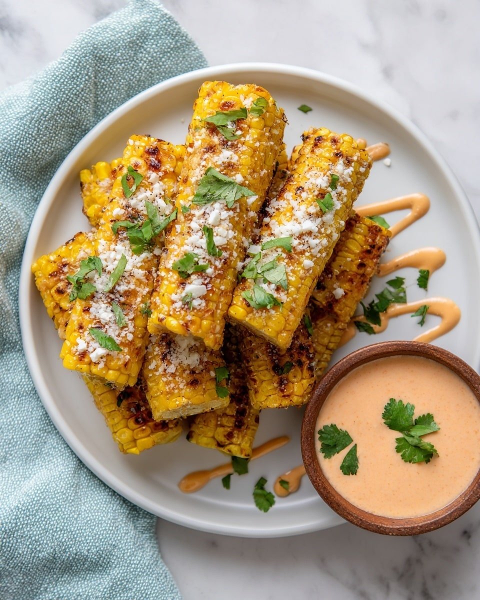 Air Fryer Corn Ribs with Buttery Seasoning and Spicy Mayo Recipe - Recipe Image — Air Fryer Corn Ribs, Corn Ribs with Buttery Seasoning and Spicy Mayo, Crispy Corn Ribs, Summer Snack Ideas, Easy Corn Ribs Recipe