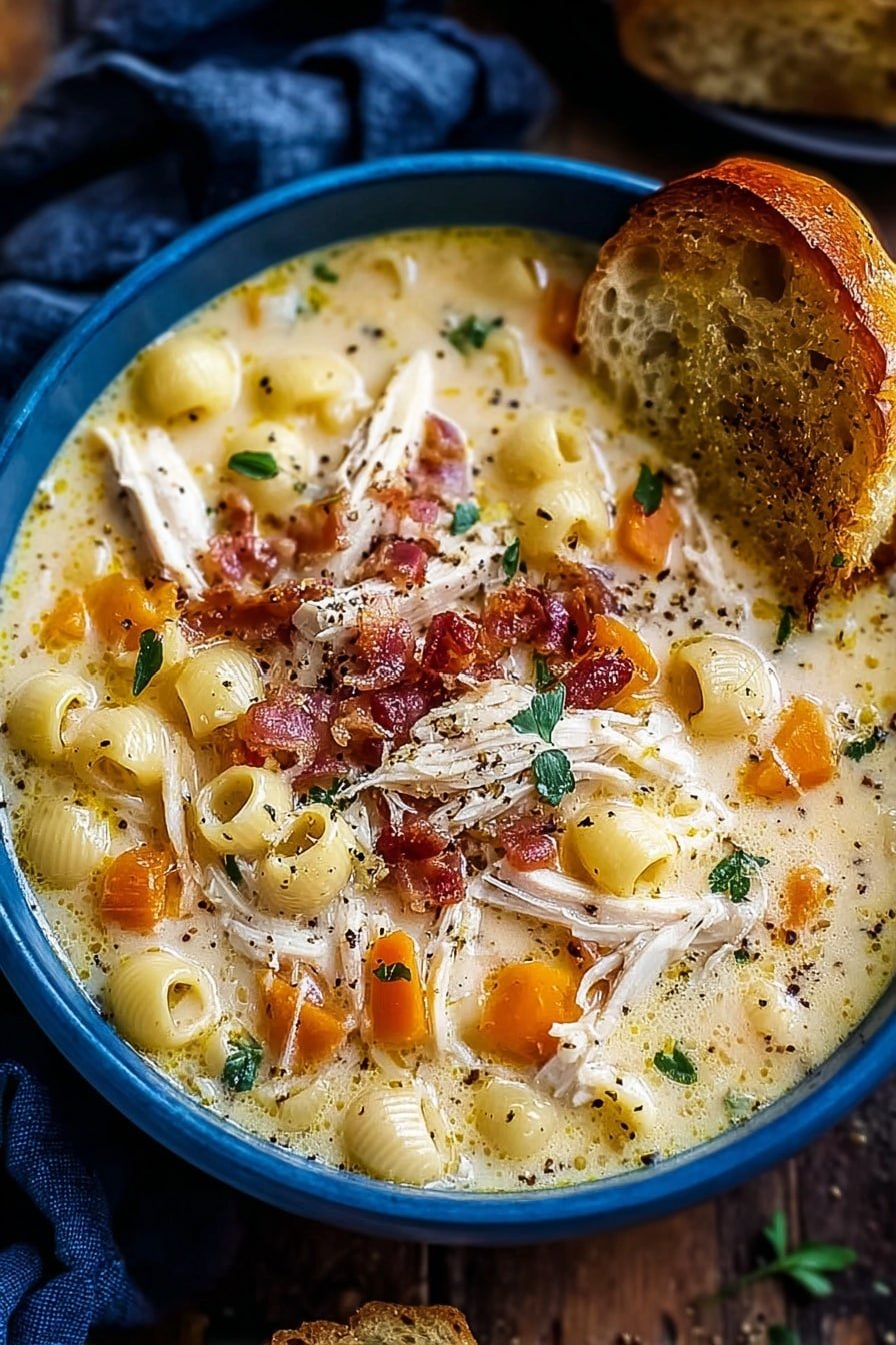 Creamy Chicken Mac and Cheese Soup Recipe - Article Image 2 — Creamy Chicken Mac and Cheese Soup, creamy chicken mac and cheese, comforting soup recipes, cheesy chicken soup, easy comfort food recipes