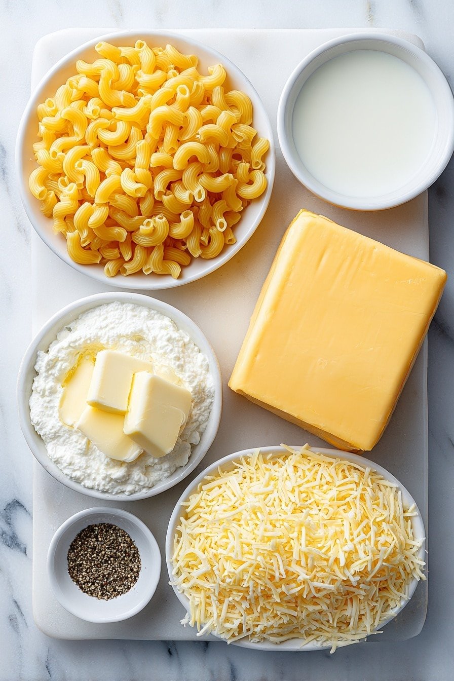 Baked Mac and Cheese with Creamy Cheese Sauce Recipe - Ingredients Image — Baked Mac and Cheese with Creamy Cheese Sauce, cheesy baked pasta, comfort food recipes, easy baked mac and cheese, creamy cheese sauce recipe