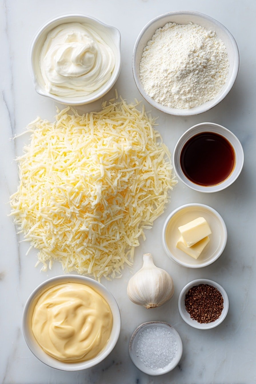 Creamy White Cheddar Fondue Recipe - Ingredients Image — Creamy White Cheddar Fondue, white cheddar cheese dip, easy cheese fondue recipe, cozy cheese appetizer, homemade cheese fondue