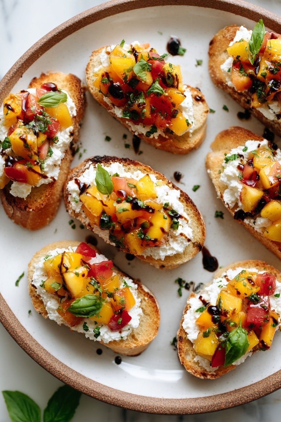 Peach Ricotta Bruschetta Recipe - Article Image 2 — Peach Ricotta Bruschetta, summer appetizer recipes, easy fruit bruschetta, fresh peach bruschetta, delicious appetizer ideas