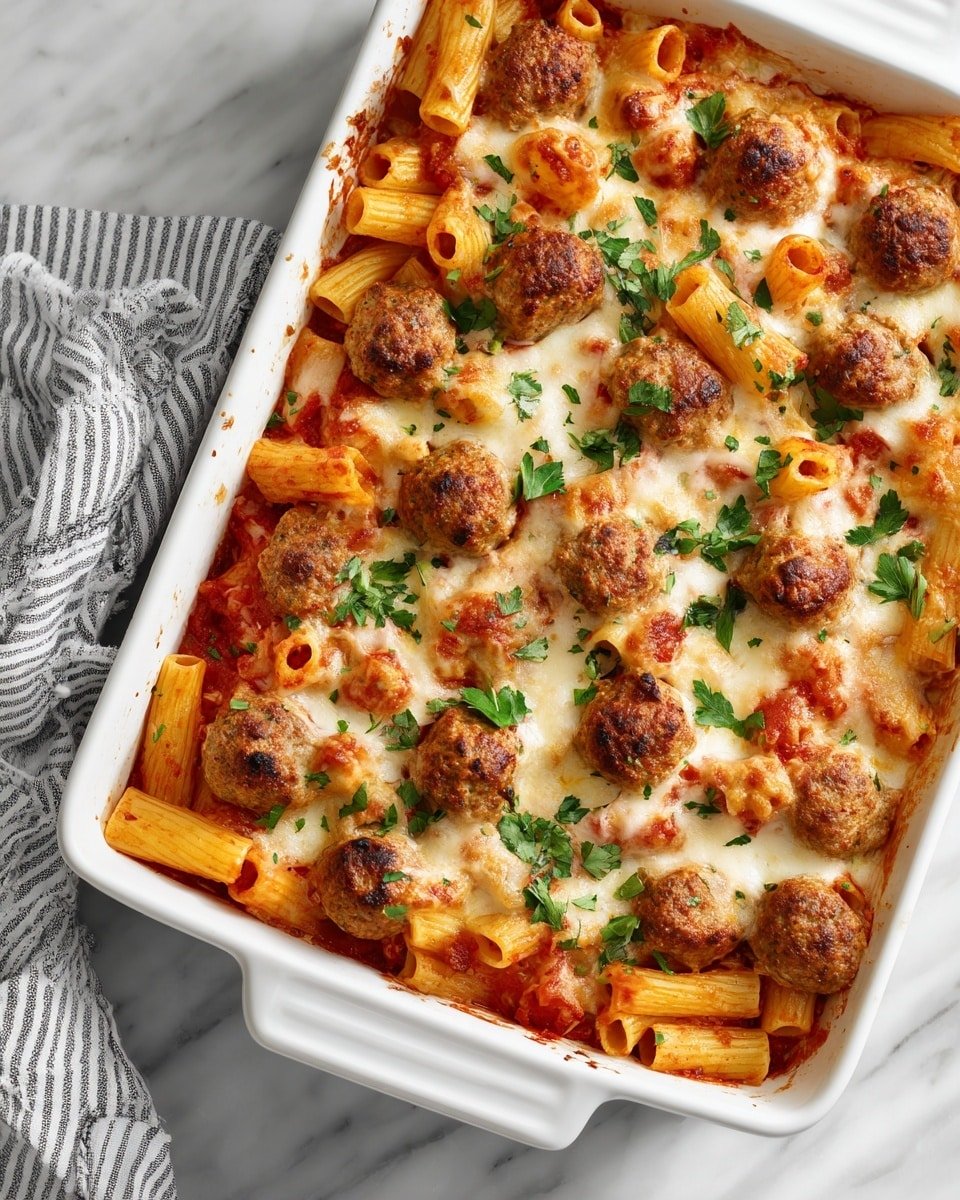 Baked Ziti with Meatballs Recipe - Recipe Image — Baked Ziti with Meatballs, Easy Baked Ziti with Meatballs, Comfort Food Baked Ziti, Homemade Baked Ziti with Meatballs, Baked Pasta with Meatballs