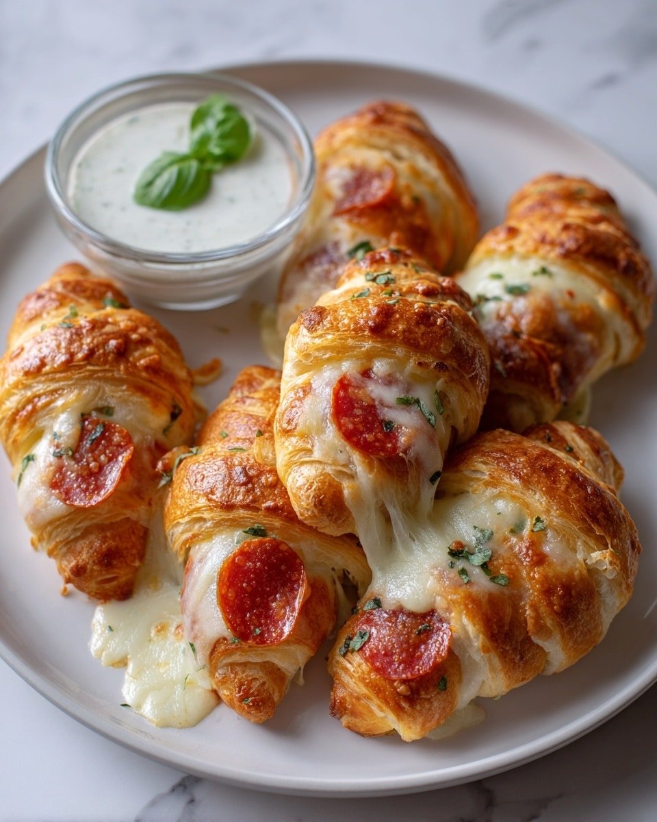 Gooey Mozzarella Pepperoni Croissant Rolls in 30 Minutes Recipe - Recipe Image — Gooey Mozzarella Pepperoni Croissant Rolls, quick cheese and pepperoni croissant snacks, easy 30-minute appetizer ideas, cheesy baked crescent rolls, savory snack recipes