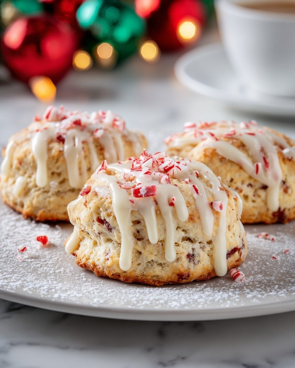 Peppermint White Chocolate Scones Recipe - Recipe Image — Peppermint White Chocolate Scones, festive scone recipe, holiday bake ideas, easy scone recipe, peppermint and white chocolate treats