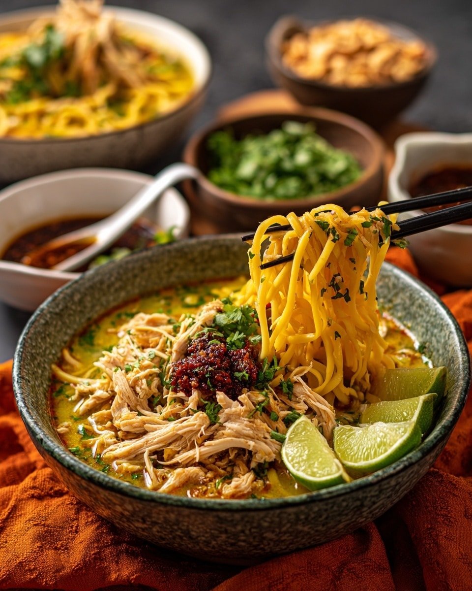 Quick Chicken Laksa Recipe - Recipe Image — Quick Chicken Laksa, easy laksa recipe, Malaysian-style chicken soup, quick Asian noodle bowl, comforting laksa dish