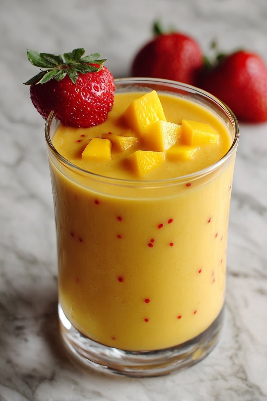 Strawberry Mango Smoothie Recipe - Article Image 2 — Strawberry Mango Smoothie, tropical fruit smoothie, healthy breakfast drink, easy smoothie recipe, creamy fruit blend