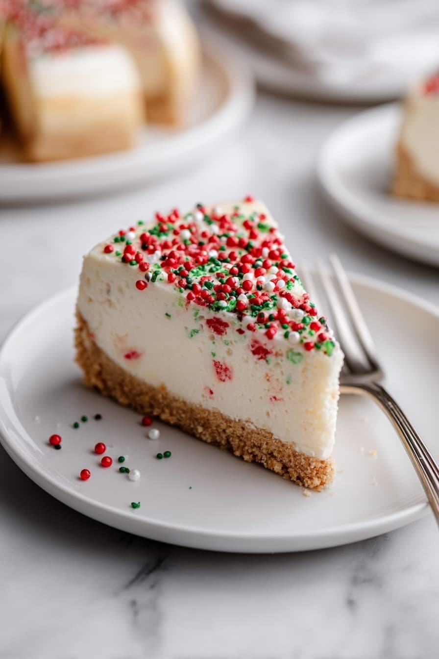 Festive Sugar Cookie Cheesecake Recipe - Article Image 2 — Festive Sugar Cookie Cheesecake,holiday cheesecake with cookie crust,easy holiday dessert,Christmas cheesecake recipes,celebration cookie cheesecake