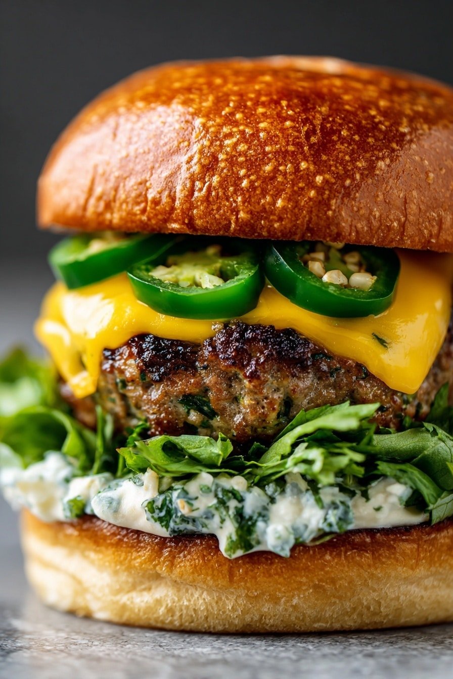 Jalapeño Popper Turkey Burgers Recipe - Article Image 1 — Jalapeño Popper Turkey Burgers, spicy turkey burger recipe, jalapeño stuffed turkey burgers, smoky bacon turkey burgers, cheesy jalapeño turkey patties