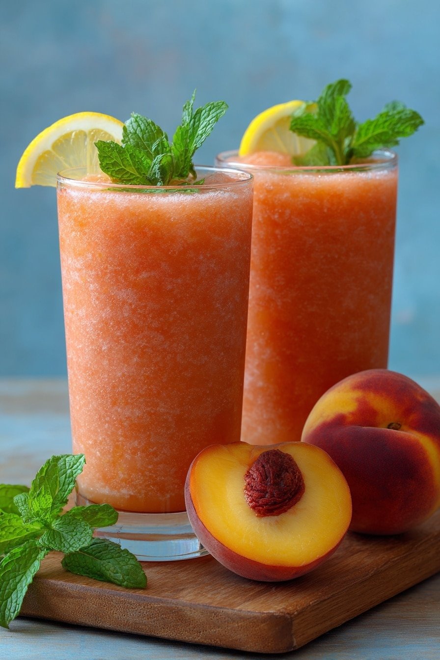 Frozen Peach Lemonade Slushie Recipe - Article Image 2 — Frozen Peach Lemonade Slushie, refreshing summer drinks, easy fruit slushie recipe, chilled peach lemonade, quick fruit beverages