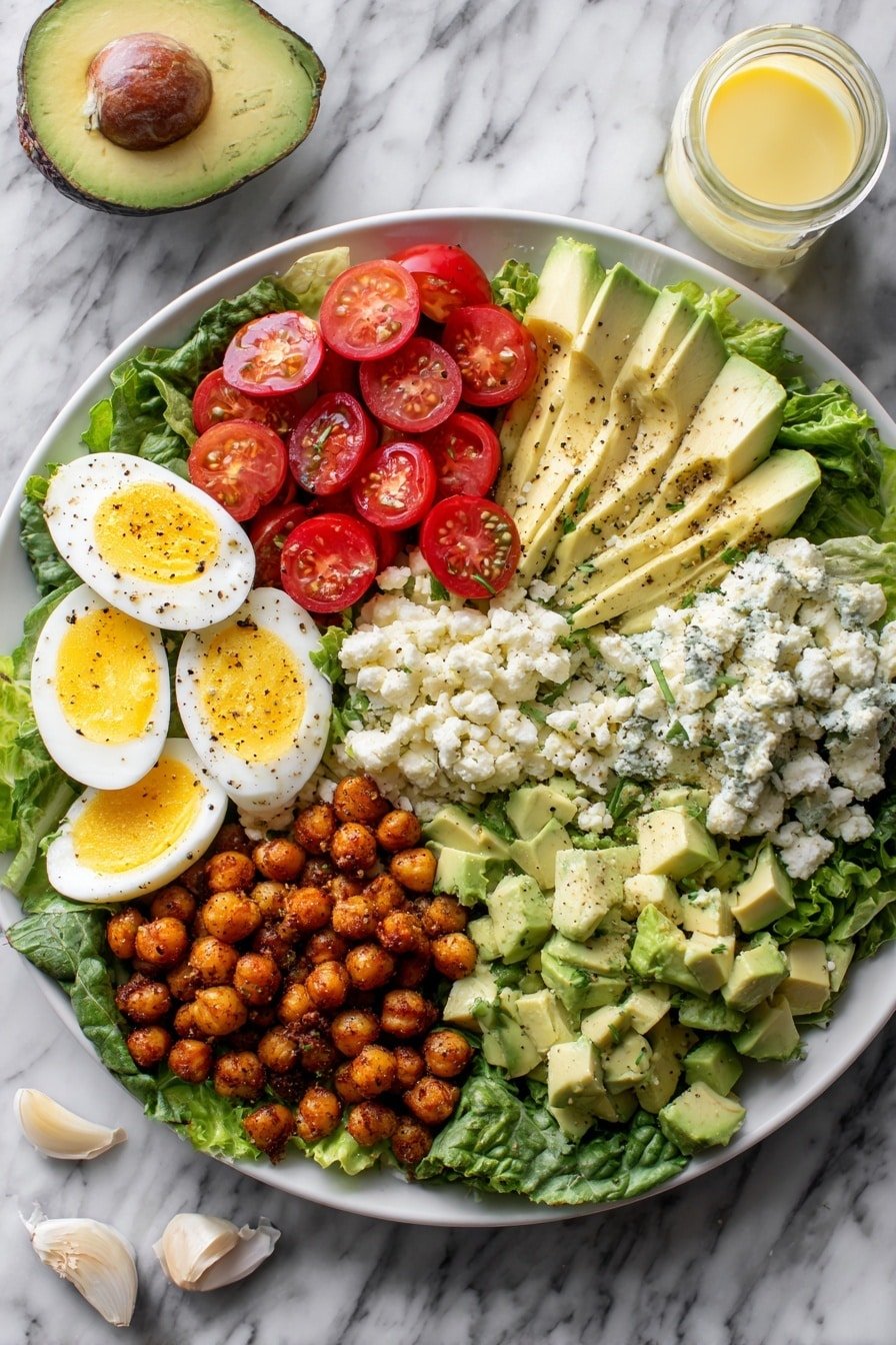 Crispy Chickpea Cobb Salad Recipe - Article Image 2 — Crispy Chickpea Cobb Salad, healthy chickpea salad, veggie and feta salad, easy summer salads, hearty vegetarian salads