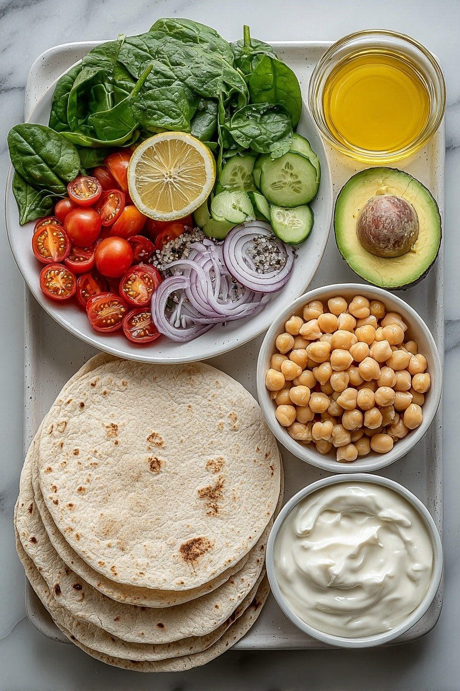 Green Goddess Chickpea Wraps Recipe - Ingredients Image — Green Goddess Chickpea Wraps, healthy chickpea wraps, vegetarian lunch ideas, easy veggie wraps, quick plant-based recipes