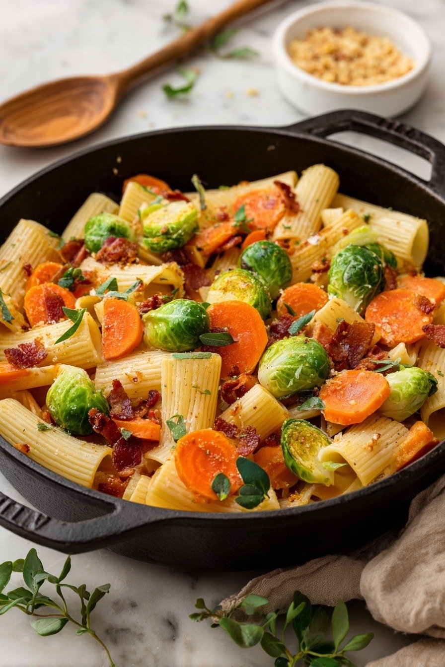 Brussels Sprouts and Butternut Squash Pasta Recipe - Article Image 2 — Brussels Sprouts and Butternut Squash Pasta, hearty vegetable pasta recipe, quick healthy pasta dinner, roasted vegetable pasta dish, easy vegetarian pasta