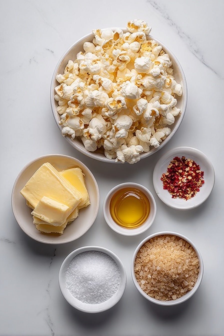 Hot Honey Popcorn Recipe - Ingredients Image — Hot Honey Popcorn, hot honey popcorn recipe, sweet spicy popcorn, easy popcorn snacks, caramelized honey popcorn