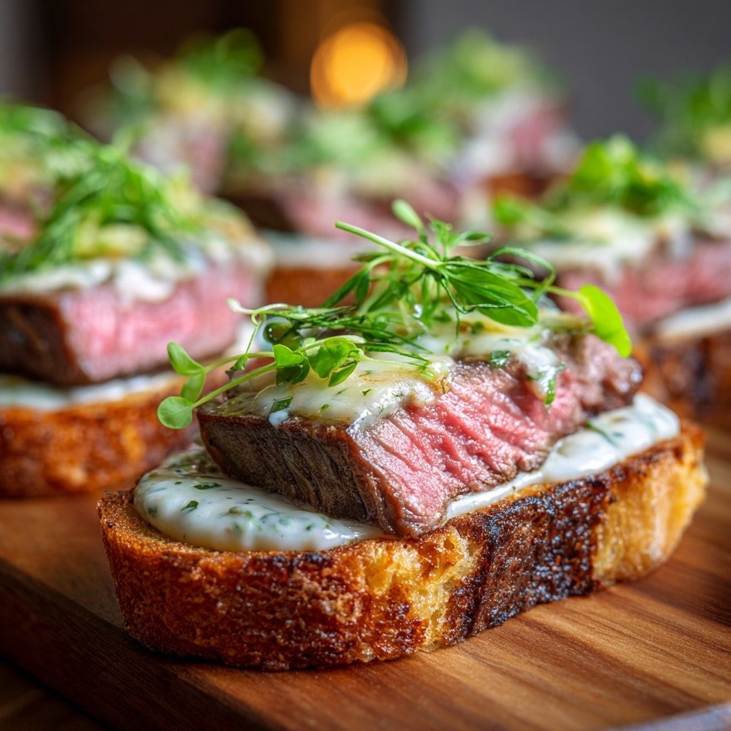 Beef Tenderloin Parmesan Crostini Recipe - Article Image 1 — Beef Tenderloin Parmesan Crostini, easy beef appetizer, gourmet crostini recipes, Parmesan beef bites, savory toast appetizer