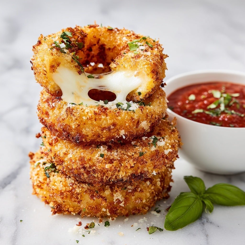 Mozzarella Stuffed Onion Rings Recipe - Article Image 2 — Mozzarella Stuffed Onion Rings, crispy stuffed onion rings, cheesy onion rings, easy appetizer recipes, savory snack ideas