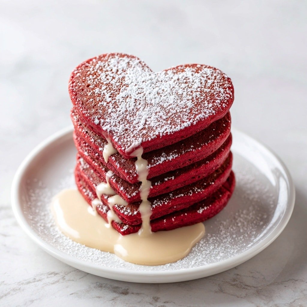 Heart-Shaped Red Velvet Pancakes Recipe - Article Image 2 — Heart-Shaped Red Velvet Pancakes, Red Velvet Pancakes, Valentine Breakfast Ideas, Easy Heart-Shaped Pancake Recipe, Romantic Breakfast Recipes