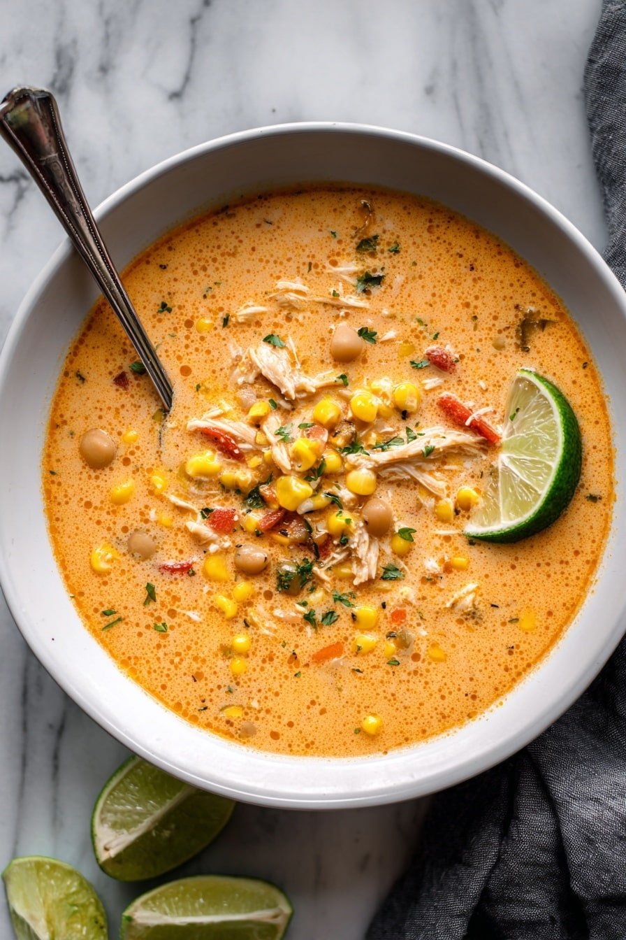 Creamy Chipotle Chicken Soup Recipe - Article Image 1 — Creamy Chipotle Chicken Soup, creamy chicken soup with chipotle, smoky chicken soup recipe, spicy chipotle soup with corn and tomatoes, easy comforting soup recipe