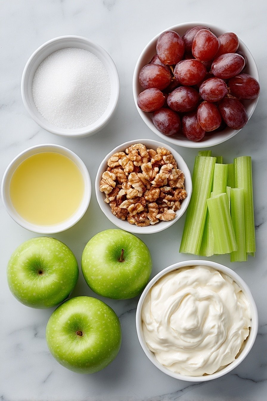 Creamy Waldorf Salad with Apples and Walnuts Recipe - Ingredients Image — Creamy Waldorf Salad with Apples and Walnuts, Waldorf Salad, Apple Walnut Salad, Easy Waldorf Salad, Classic Fruit Salad