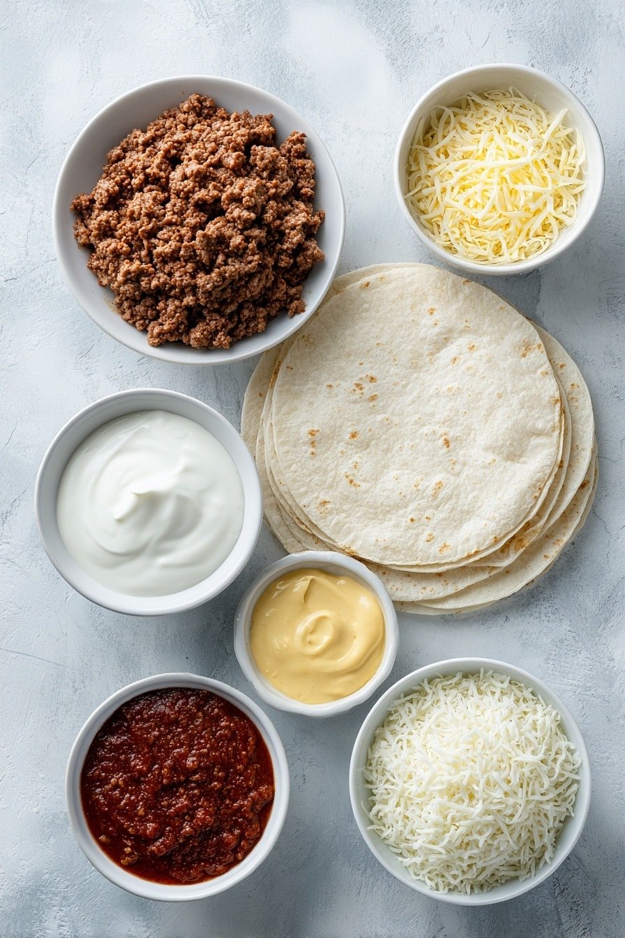 Grilled Cheese Burrito Recipe - Ingredients Image — Grilled Cheese Burrito, easy comfort food recipes, cheesy burrito ideas, quick lunch recipes, savory stuffed burrito