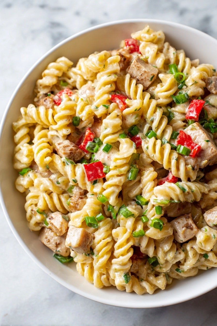 Buffalo Chicken Pasta Salad Recipe - Article Image 2 — Buffalo Chicken Pasta Salad, buffalo chicken pasta, spicy pasta salad, creamy buffalo pasta, easy pasta salad recipes