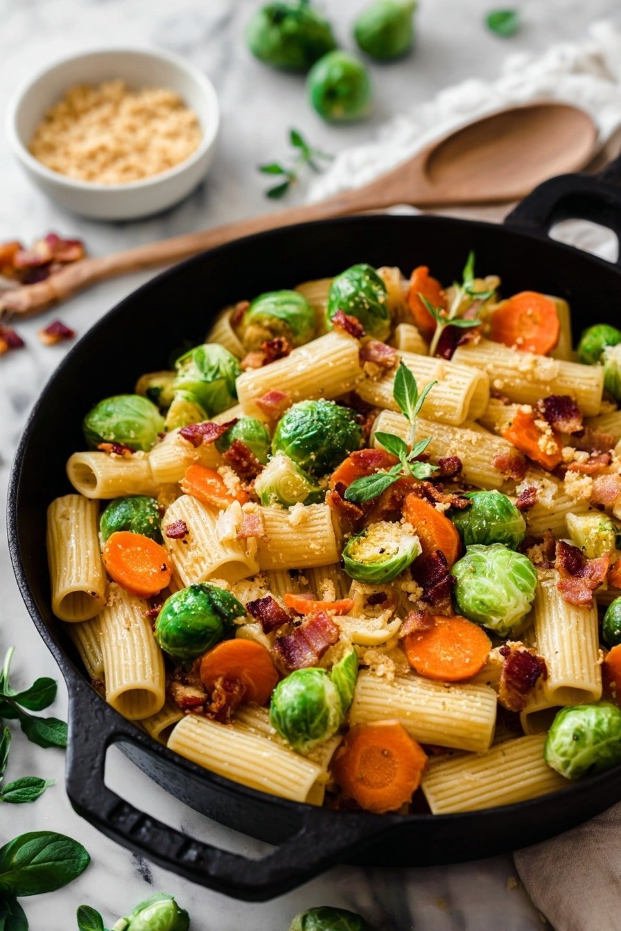 Brussels Sprouts and Butternut Squash Pasta Recipe - Article Image 1 — Brussels Sprouts and Butternut Squash Pasta, hearty vegetable pasta recipe, quick healthy pasta dinner, roasted vegetable pasta dish, easy vegetarian pasta