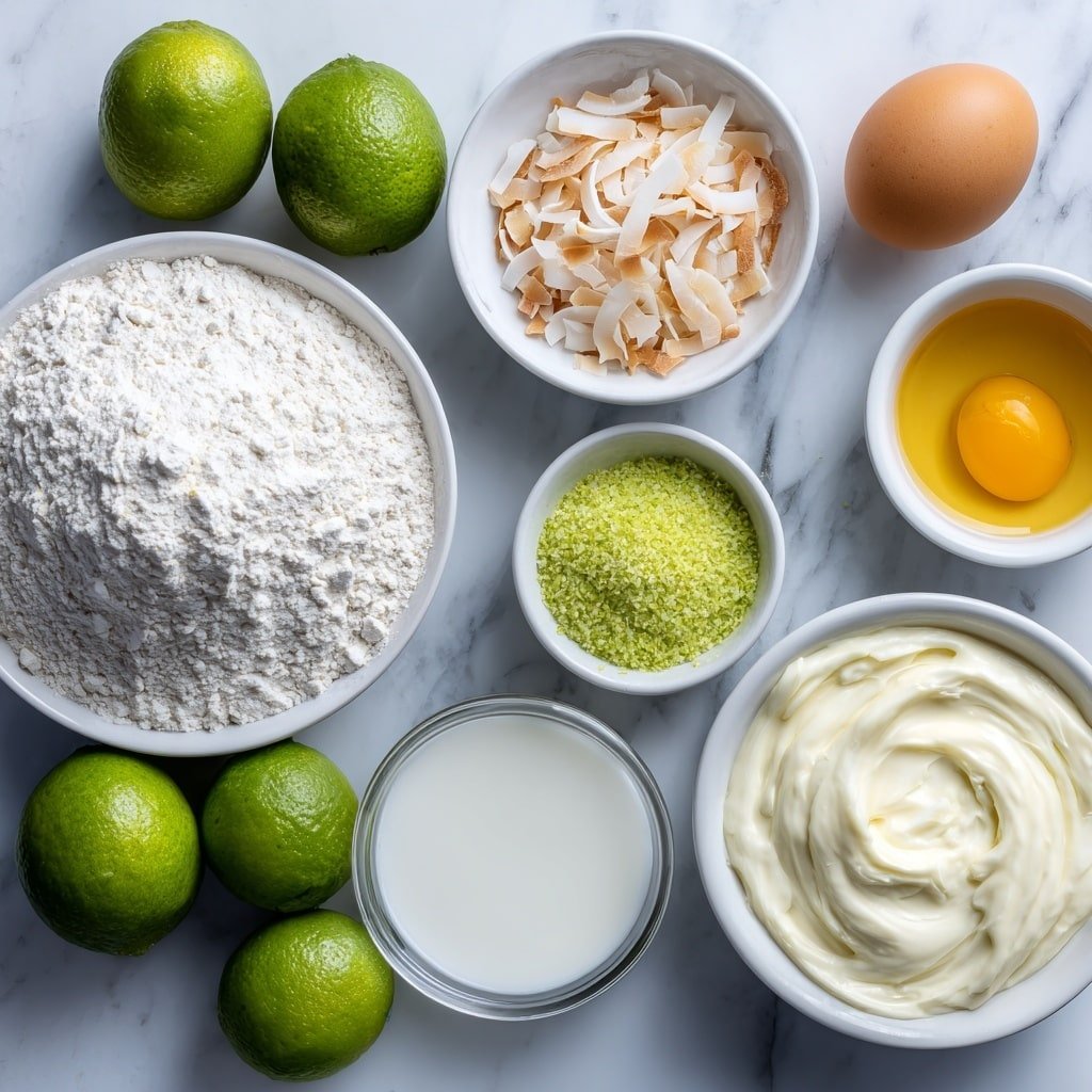 Key Lime Coconut Donuts Recipe - Ingredients Image — Key Lime Coconut Donuts, easy key lime donuts, tropical coconut donut recipe, citrus flavored donuts, baked lime donuts