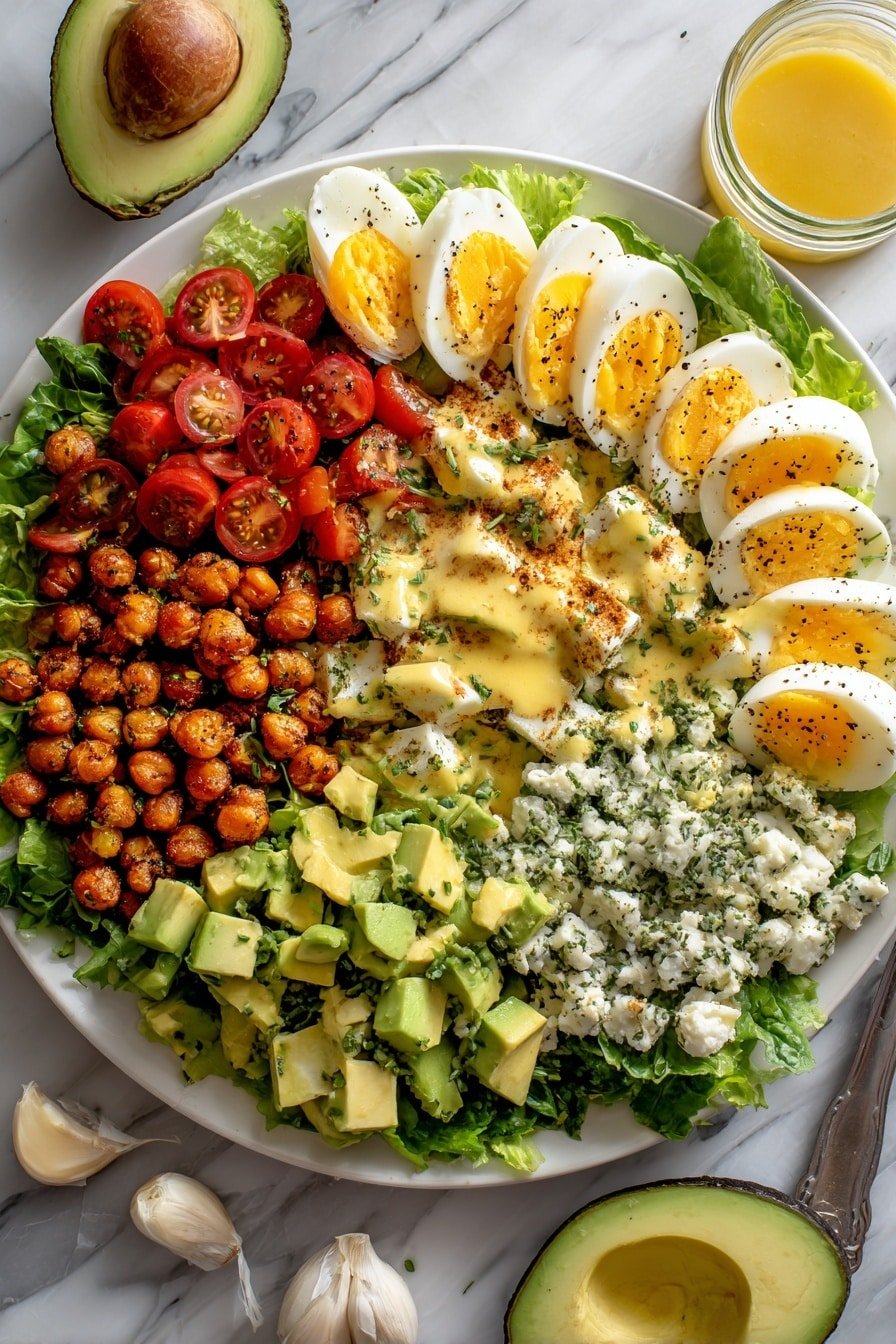 Crispy Chickpea Cobb Salad Recipe - Article Image 1 — Crispy Chickpea Cobb Salad, healthy chickpea salad, veggie and feta salad, easy summer salads, hearty vegetarian salads