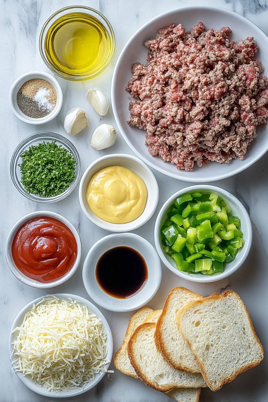Cheesy Sloppy Joes on Texas Toast Recipe - Ingredients Image — Cheesy Sloppy Joes on Texas Toast, Easy Cheesy Sloppy Joes, Comfort Food Recipes, Quick Beef Sloppy Joes, Texas Toast Recipes