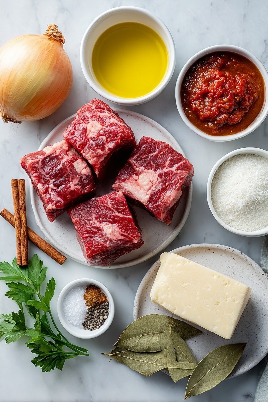 Greek Beef Orzo Pasta Recipe - Ingredients Image — Greek Beef Orzo Pasta, Greek beef pasta recipe, Mediterranean beef pasta, hearty Greek pasta dish, comforting beef orzo dinner