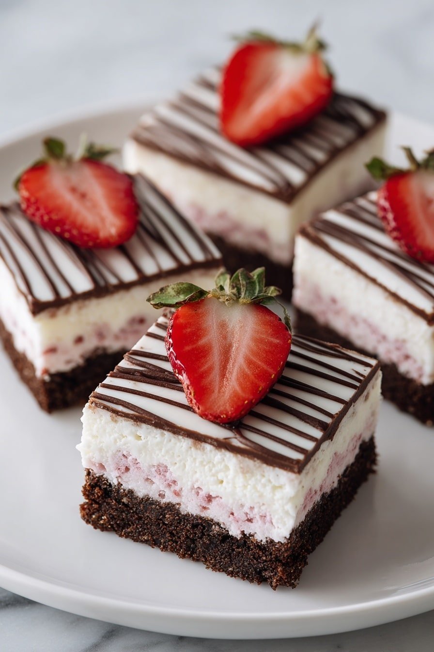 Strawberry Cheesecake Brownie Bars Recipe - Article Image 2 — Strawberry Cheesecake Brownie Bars, Strawberry Cheesecake Bars recipe, Fudgy brownie dessert, No-bake cheesecake bars, Fresh strawberry dessert