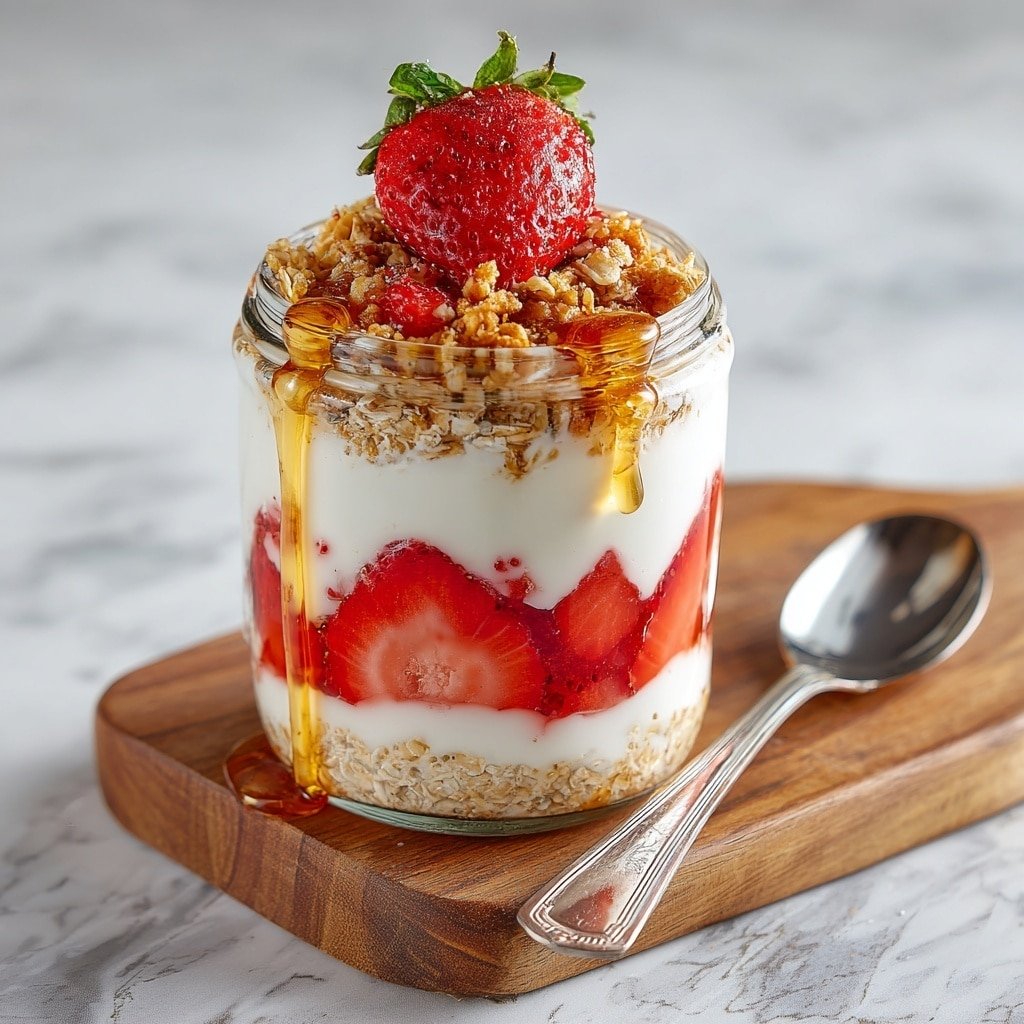 Protein Strawberry Overnight Oats Recipe - Article Image 2 — Protein Strawberry Overnight Oats, healthy overnight oats with strawberries, easy high-protein breakfast, creamy strawberry oats, quick overnight oats recipe