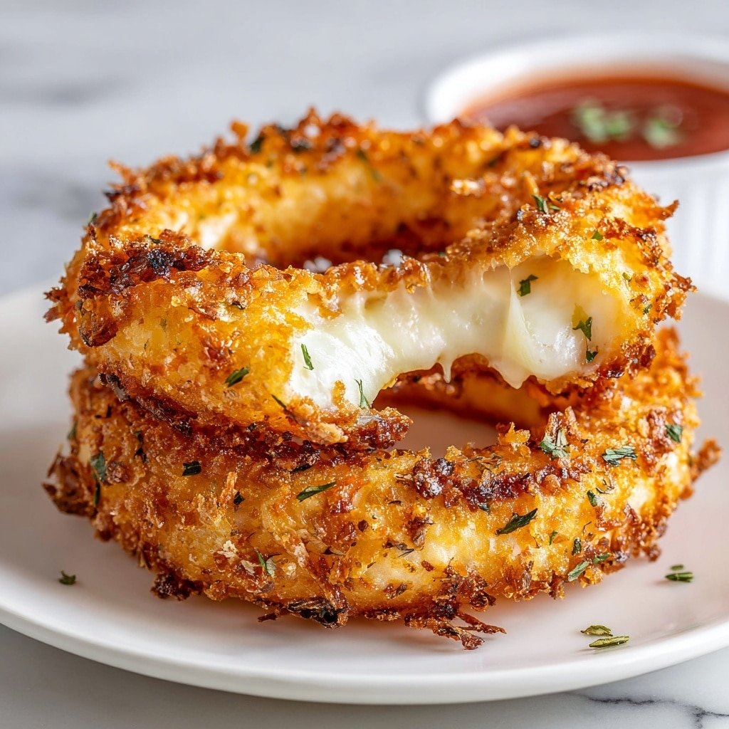 Mozzarella Stuffed Onion Rings Recipe - Article Image 1 — Mozzarella Stuffed Onion Rings, crispy stuffed onion rings, cheesy onion rings, easy appetizer recipes, savory snack ideas