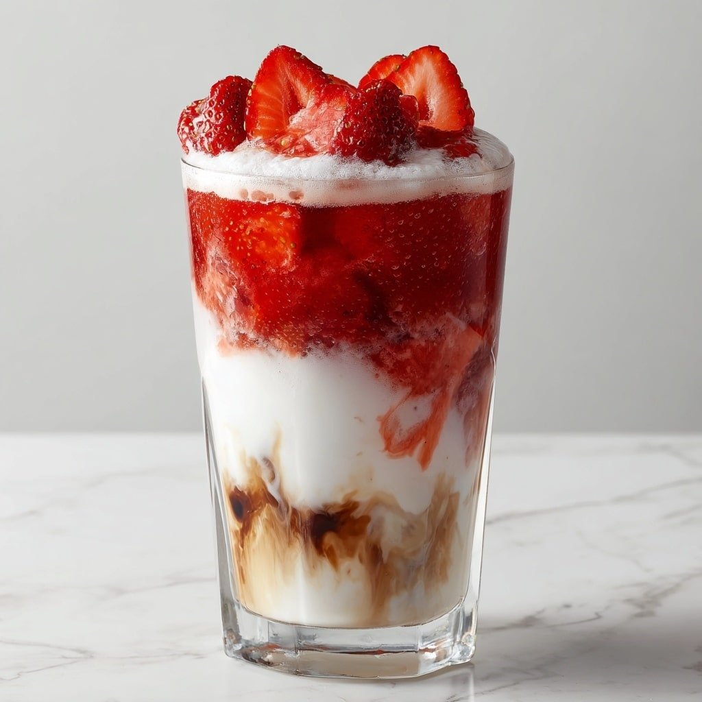 Strawberry Latte Recipe for Iced or Hot Drinks Recipe - Article Image 2 — Strawberry Latte, Iced or Hot Strawberry Latte, Fruit Coffee Drinks, Easy Strawberry Latte, Homemade Coffee Beverages