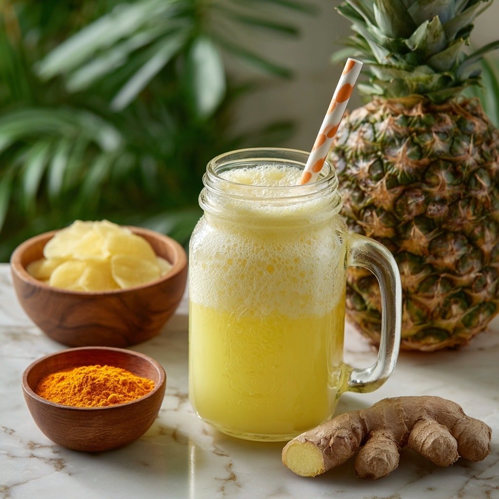 Protein Pineapple Turmeric Smoothie Recipe - Article Image 2 — Protein Pineapple Turmeric Smoothie, healthy tropical smoothie, turmeric smoothie recipe, quick protein smoothie, energizing fruit smoothie