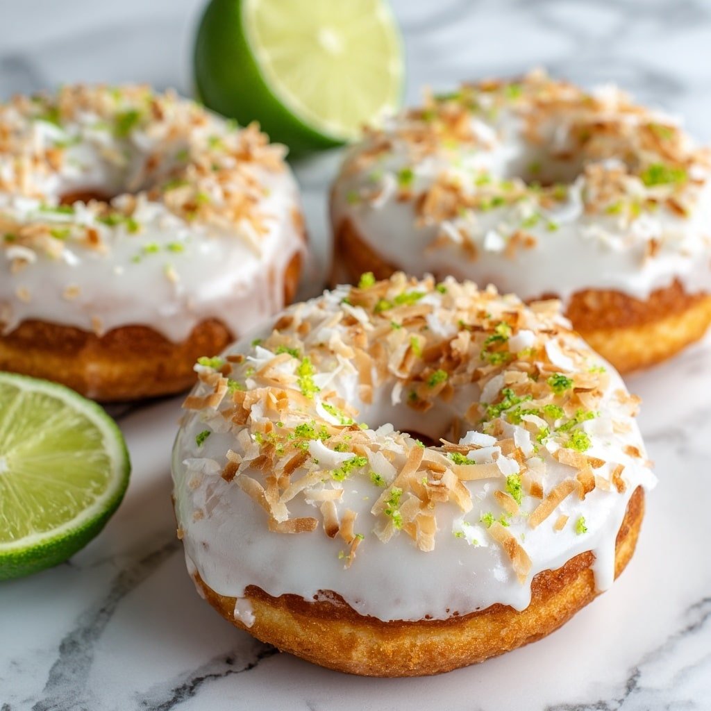 Key Lime Coconut Donuts Recipe - Article Image 1 — Key Lime Coconut Donuts, easy key lime donuts, tropical coconut donut recipe, citrus flavored donuts, baked lime donuts