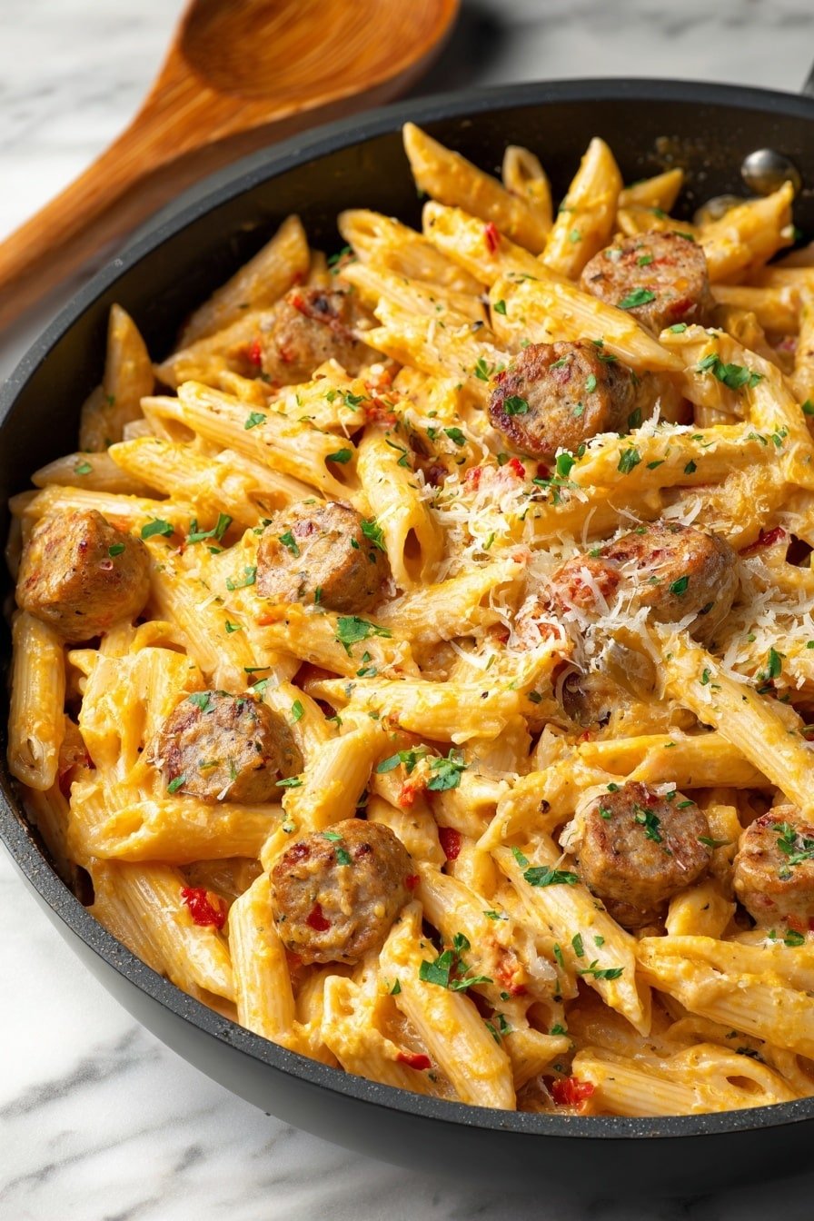 Creamy Cajun Beef Sausage Pasta Recipe - Article Image 1 — Creamy Cajun Beef Sausage Pasta, Cajun pasta with beef sausage, easy creamy Cajun pasta recipe, flavorful beef sausage pasta, quick weeknight pasta dish