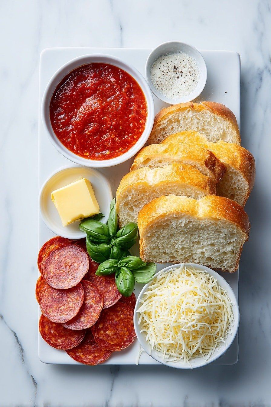 Pizza Grilled Cheese Sandwich Recipe - Ingredients Image — Pizza Grilled Cheese Sandwich, easy pizza grilled cheese, quick grilled cheese recipes, comfort food recipes, family-friendly lunch ideas