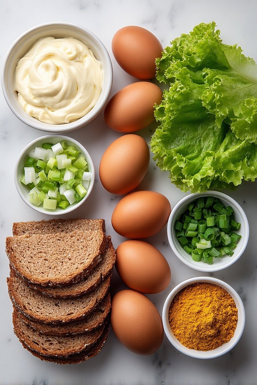 Curry Egg Salad Sandwich Recipe - Ingredients Image — Curry Egg Salad Sandwich, Curry Egg Salad Recipe, Easy Curry Egg Salad, Spicy Egg Sandwich, Quick Egg Salad Sandwich