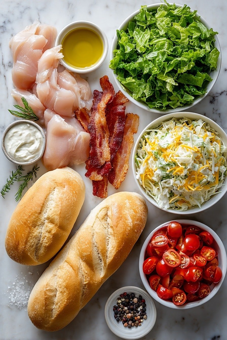 Chicken Bacon Ranch Sandwich Recipe - Ingredients Image — Chicken Bacon Ranch Sandwich, easy chicken sandwich ideas, hearty lunch sandwiches, crispy bacon sandwich recipes, quick dinner sandwich recipes