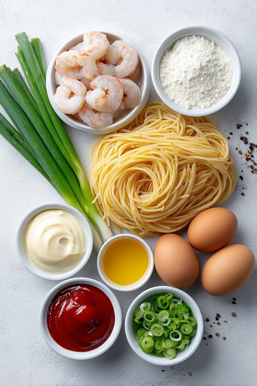 Bang Bang Shrimp Pasta Recipe - Ingredients Image — Bang Bang Shrimp Pasta, easy shrimp pasta recipes, creamy spicy pasta dish, quick seafood dinner, flavorful shrimp pasta