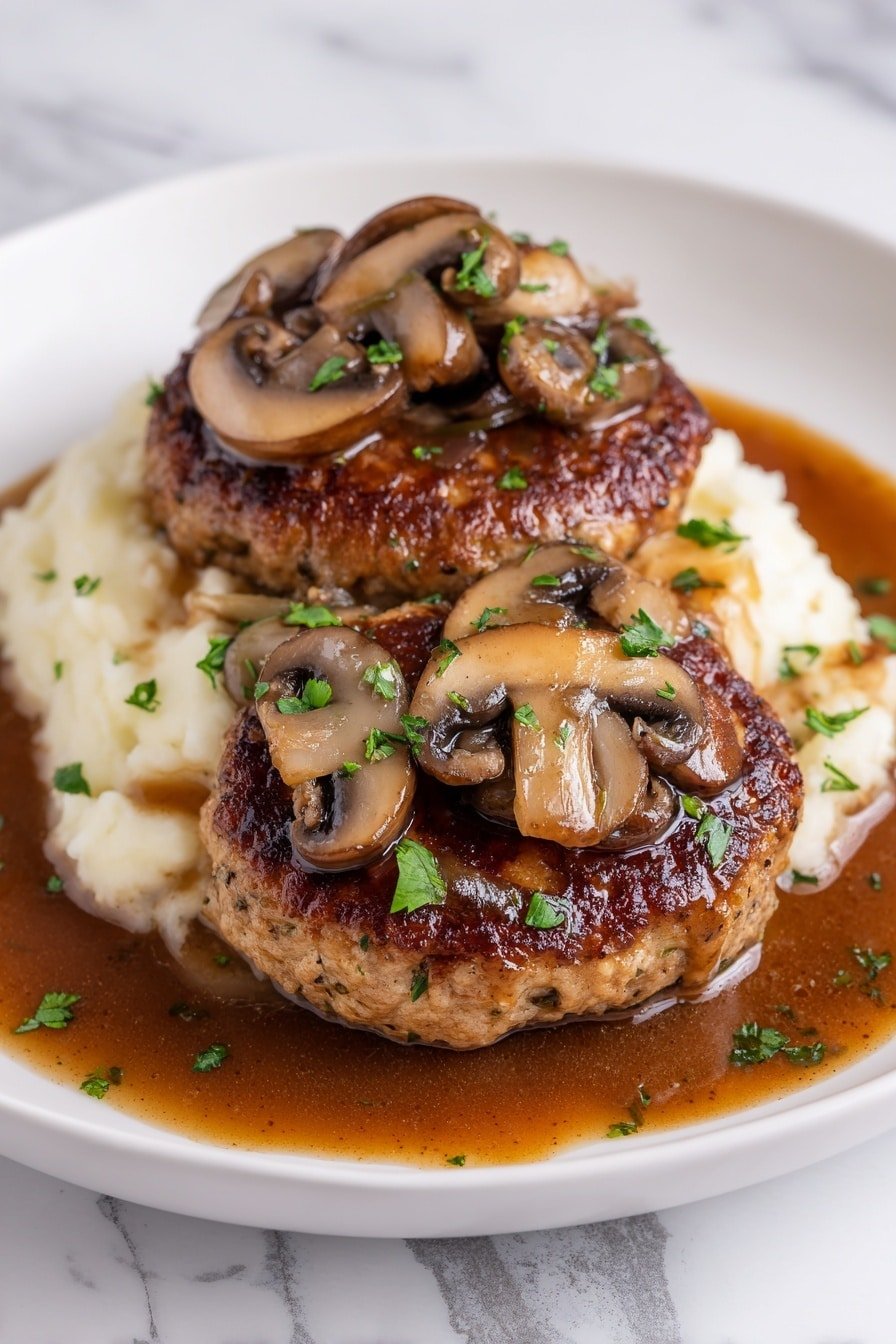 Classic Salisbury Steak with Gravy Recipe - Article Image 2 — Classic Salisbury Steak with Gravy, Salisbury Steak recipe, homemade Salisbury steak, easy Salisbury steak and gravy, comfort food Salisbury steak