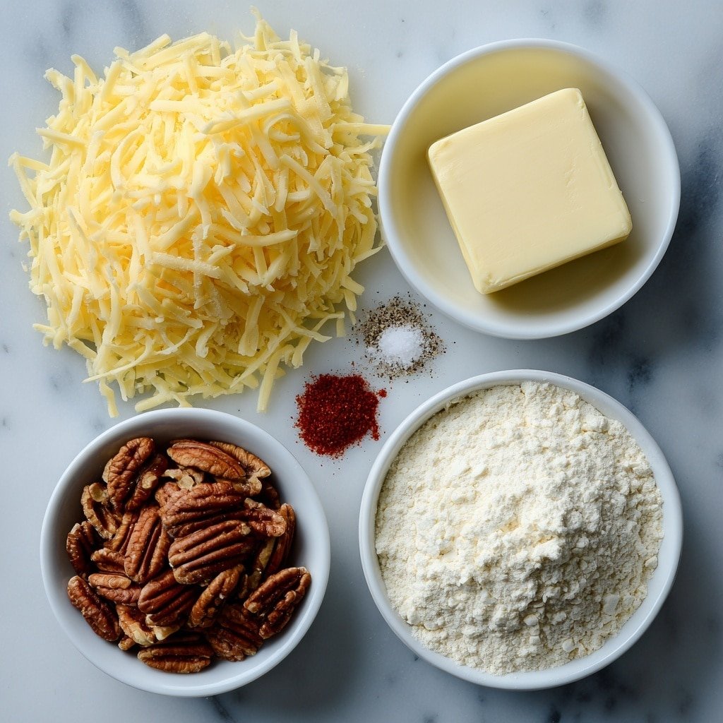 Cheddar Pecan Crackers Recipe - Ingredients Image — Cheddar Pecan Crackers, homemade savory crackers, cheese and pecan snack, easy cracker recipe, nutty and cheesy appetizers